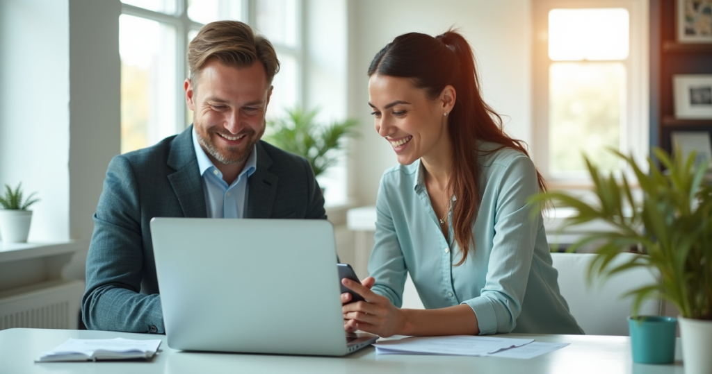 Real estate investor and mortgage professional reviewing exclusive leads on a laptop
