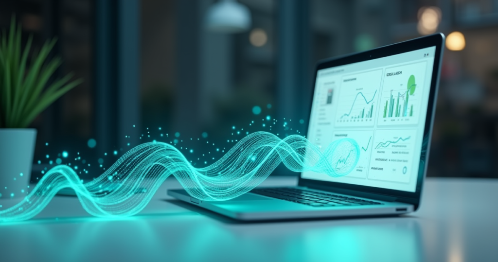Qualified exclusive sales leads flowing into a laptop dashboard, pay per lead concept