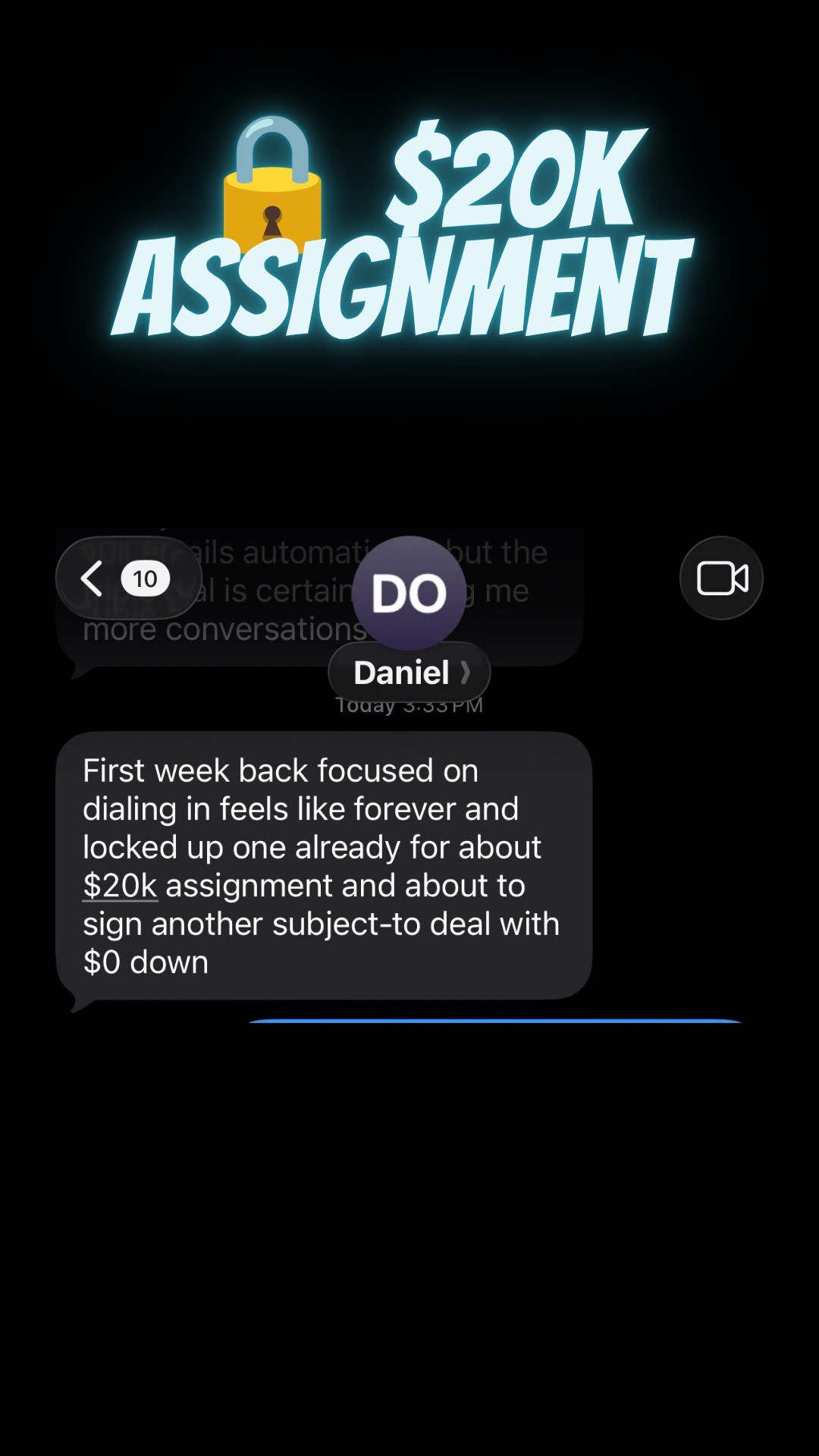 $20K assignment locked up in the first week back