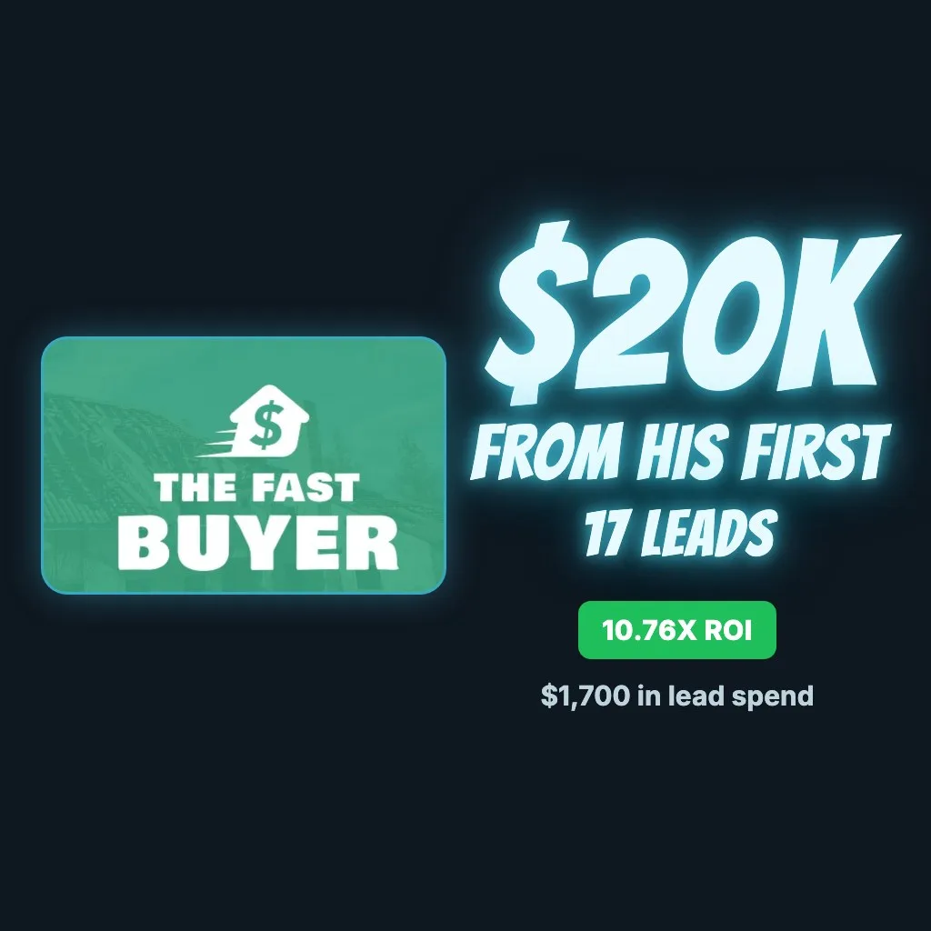 Ben of The Fast Buyer case study, $20K from his first 17 leads, 10.76X ROI