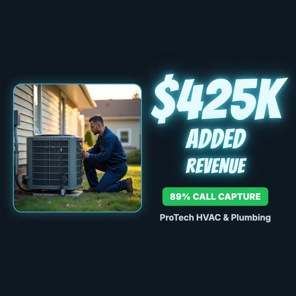 ProTech HVAC and Plumbing case study, $425K added revenue, 89% call capture