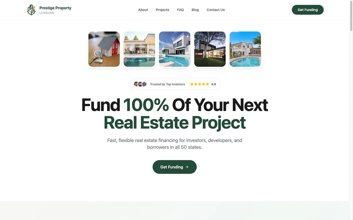 Prestige Property Lending homepage